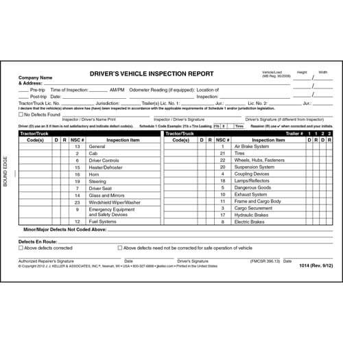 Drivers Vehicle Inspection Report Booklet